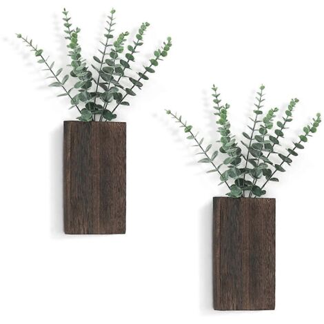 Wood Wall Planter Vase with Artificial Eucalyptus-- (1/5)