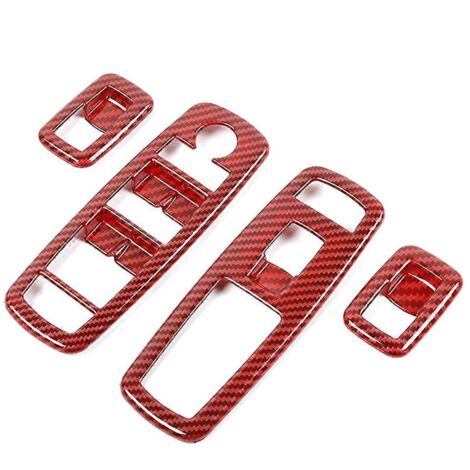 4Pcs Red Carbon Fiber Car Inner Window Lift Trim-- (1/5)
