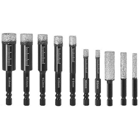 10pc Hexagonal Shank Brazed Dry Ceramic Tile Diamond Drill Bit Opener-Black- (1/5)