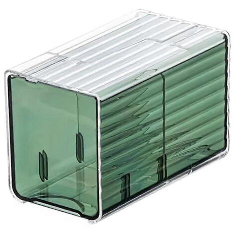 Wall-Mounted Cotton Pad and Swab Organizer Box, with Drawer A-Green- (1/5)