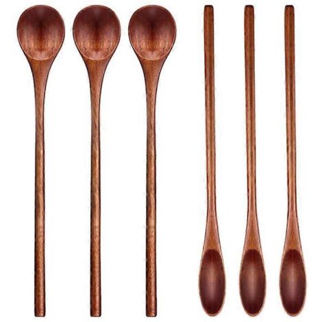 6 Pcs Wooden Coffee Spoon Long Handle Wooden for Kitchen Mixing-- (1/5)