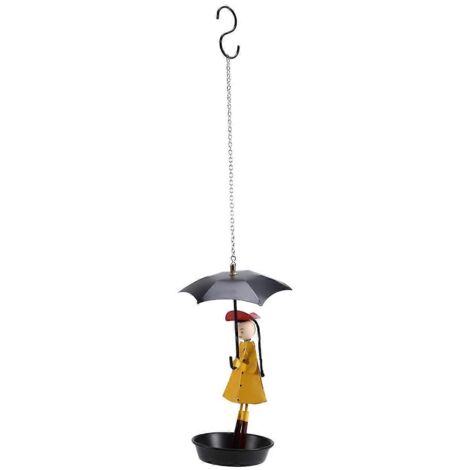 Bain d'oiseaux suspendu, mangeoire pour oiseaux, fillette avec plateau et parasol, terrasse ou jardin. (1/5)