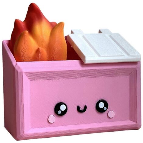 Figurine de bureau imprimée en 3D représentant une benne à ordures en feu - Accessoire amusant A-- (1/5)
