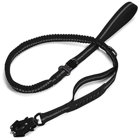 Laisse élastique tactique ultra-résistante pour chien, anti-traction, noire (1/5)