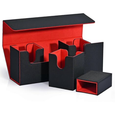 Boîte de rangement pour cartes avec plateau à dés, organiseur de cartes magnétique noir et rouge (1/5)