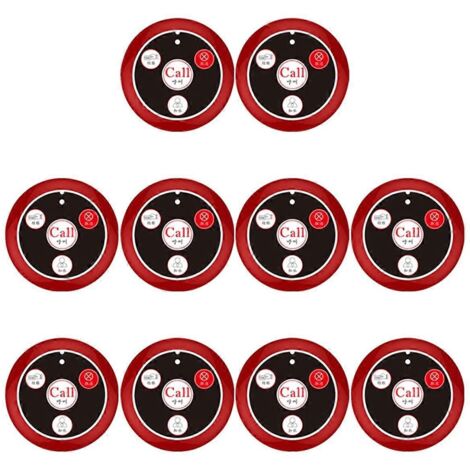 Système d'appel serveur sans fil à bouton-poussoir rouge (10 pièces) (1/5)