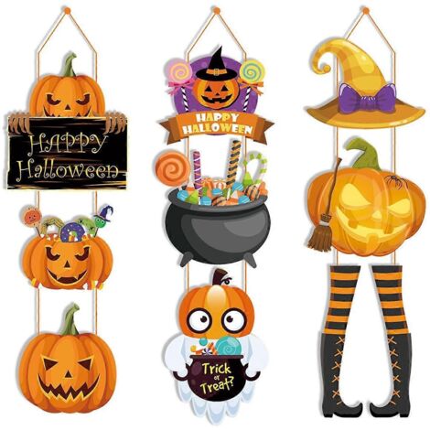 Décorations d'Halloween en forme de citrouille accrochées à la porte (1/5)