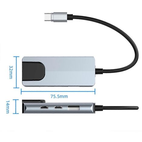Station d'accueil adaptateur hub USB C 4 en 1 avec double port USB C et RJ45-- (1/5)