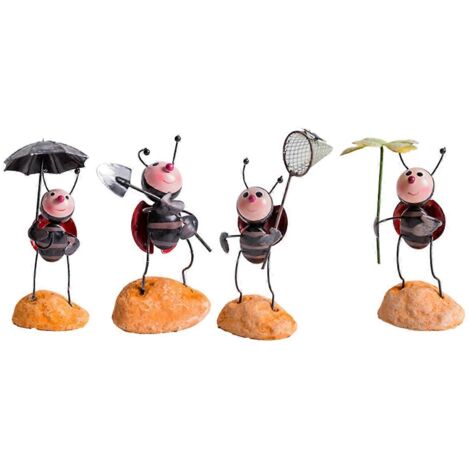 Lot de 4 petites coccinelles décoratives en métal pour le jardinage - (1/5)