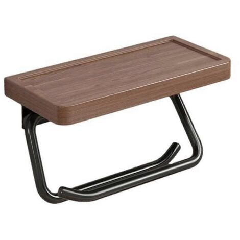 Porte-papier double avec étagère, support mural en bois pour WC concave (1/5)