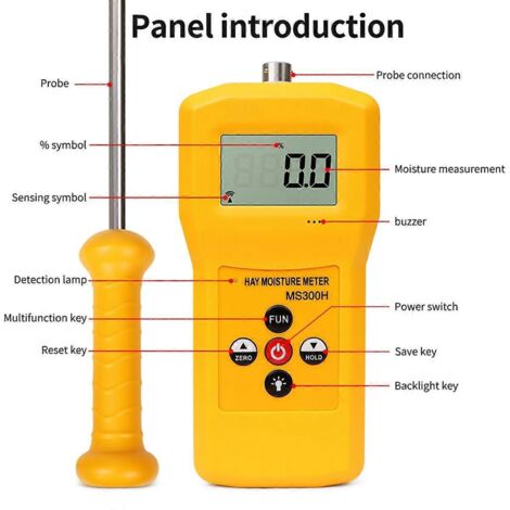 MS300H Humidimètre à foin avec sonde pour balles de foin, paille de céréales --