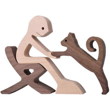 Statue en bois faite à la main, sculpture en bois sculptée pour animaux de compagnie, décoration de bureau B-- (1/5)