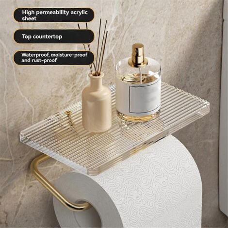 Porte-rouleau de papier toilette sans perforation, accessoires de salle de bain, couleur or. (1/5)