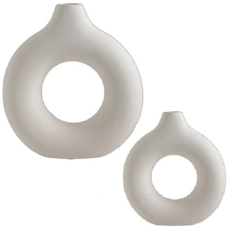 Vase en plastique blanc pur, décor imitation céramique, grand + petit -- (1/5)