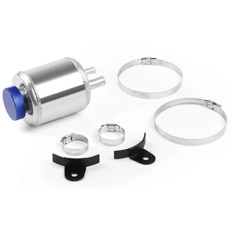 Réservoir de direction assistée universel pour voiture avec collier de serrage de course, couleur argent. (1/5)