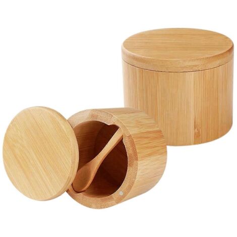 Salière en bambou, lot de 2 boîtes à sel avec cuillère intégrée -- (1/5)