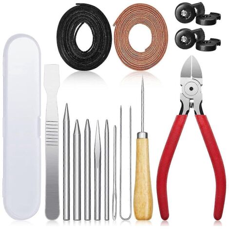 Kit de 16 pièces pour le relacage de gants : aiguille, coupe-cuir, poinçon, outil à gratter (ensemble 2) (1/5)