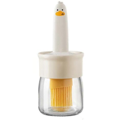Joli pot à huile en verre pour la maison avec pinceau en silicone beige-- (1/5)