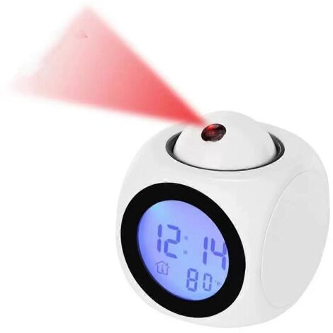 Réveil à projection avec affichage au plafond et fonction snooze, horloge de bureau/table blanche-- (1/5)