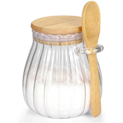 Sucrier avec couvercle en bambou et cuillère, bocal en verre 600 ml (1/5)
