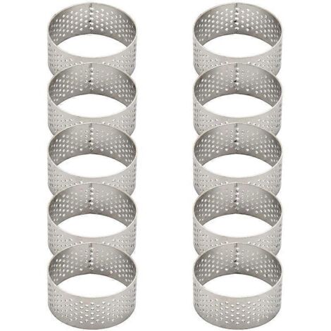 10 cercles à tarte ronds en acier inoxydable perforés et sans soudure de 4,5 cm avec trou-- (1/5)