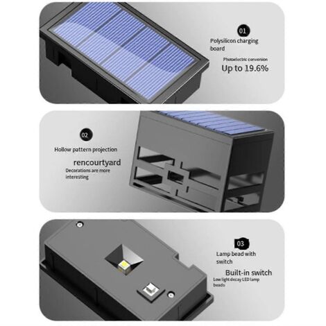 Lampes solaires LED étanches pour escaliers, éclairage extérieur de patio, lumière jaune -- (1/5)