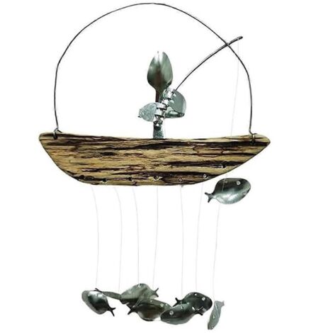 Carillon éolien artisanal en forme de cuillère de pêcheur, sculpture de poisson, C-- (1/5)