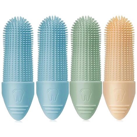 Lot de 4 brosses à dents pour chiens, brosse à dents à doigt à nettoyage à 360° pour chiens -- (1/5)