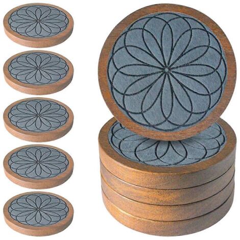 Dessous de verre en bois pour boissons, lot de 5 dessous de verre absorbants, gris antidérapants (1/5)