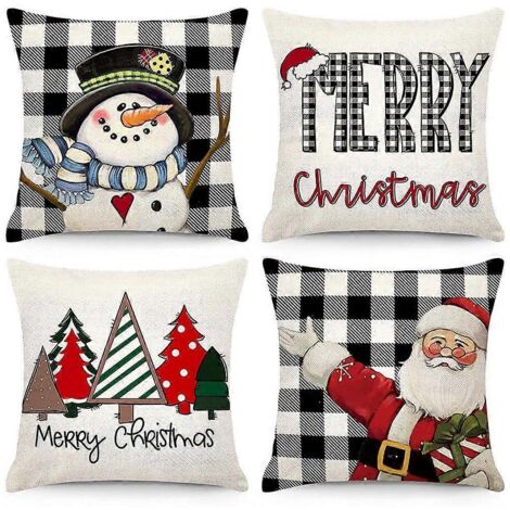 Housses de coussin de Noël 18x18, lot de 4, décorations pour la maison --- (1/5)