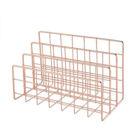 Organisateur de bureau en maille métallique, serre-livres, porte-livres pour bureau ou maison - Or rose - (1/5)