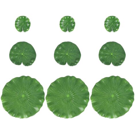 Lot de 9 feuilles de lotus artificielles flottantes en mousse, nénuphars verts -- (1/5)