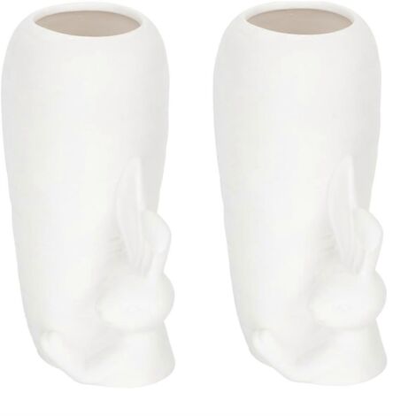 Vase en céramique blanche décoré de lapins, Décoration-- (1/5)