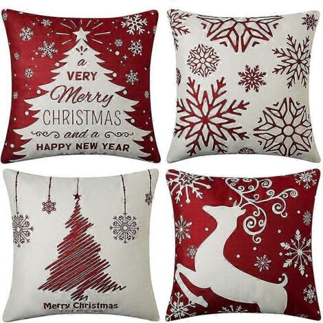 Housses de coussin de Noël 18x18, lot de 4, housse de coussin décorative pour la maison-- (1/5)