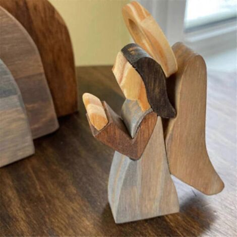 Décoration de statue de Jésus, ensemble de crèche en bois, artisanat de Pâques --- (1/5)