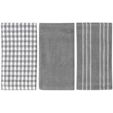 Serviettes en coton naturel, 45,7 x 63,5 cm, lot de 3, blanches à rayures grises. (1/5)