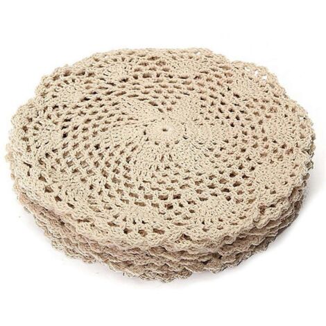 Lot de 12 dessous de verre ronds en coton vintage, crochetés à la main en dentelle. (1/5)