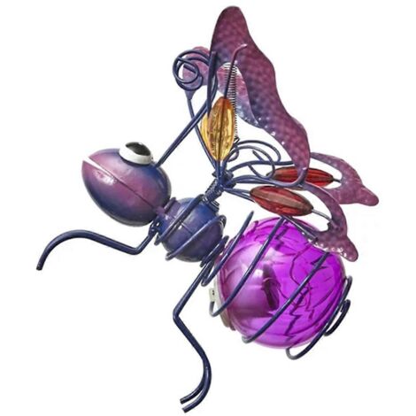 Statue d'insecte en fer solaire avec guirlande lumineuse LED décorative, violette-- (1/5)