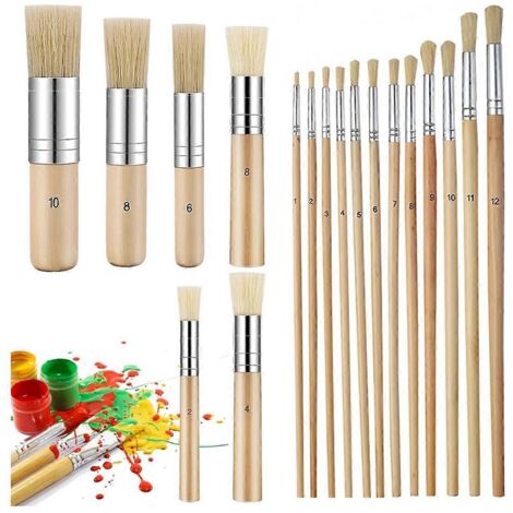 18 pinceaux à pochoir en bois pour peinture acrylique, à l'huile et à l'aquarelle (1/5)