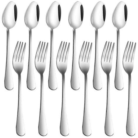 Ensemble de 12 fourchettes (20 cm) et cuillères (18 cm) en acier inoxydable (1/5)