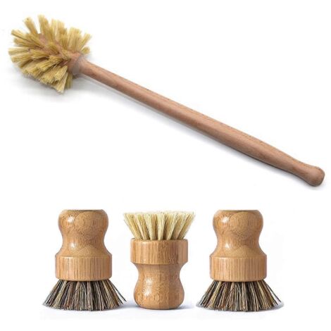 Brosse à vaisselle en bambou et goupillon en bois pour nettoyer la vaisselle, les bouteilles et les casseroles. (1/5)