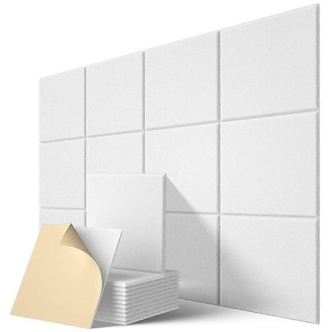 Panneaux acoustiques auto-adhésifs, paquet de 12, 12 x 12 x 0,4 pouce, blanc (1/5)