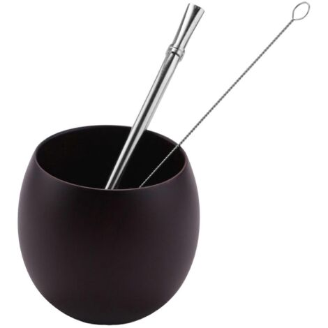 Tasse à café/eau en bois faite à la main avec cuillère, paille et goupillon, 200 ml (profonde) (1/5)