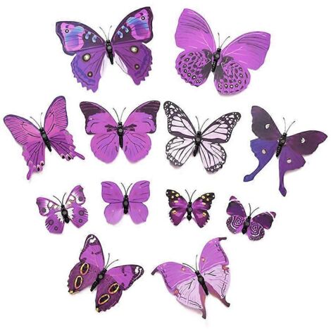 Lot de 12 autocollants muraux papillons 3D violets - Décoration intérieure (1/5)