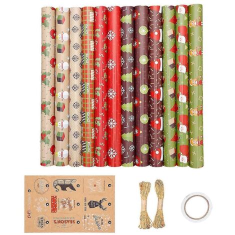 Lot de 12 feuilles de papier cadeau, pour emballage de fête de Noël -- (1/5)