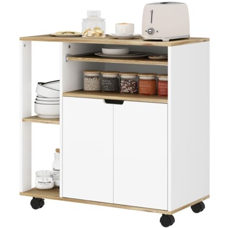 Chariot de cuisine roulant avec rangement, armoire, étagères réglables, pour cuisine, salon, salle à manger, blanc (1/5)