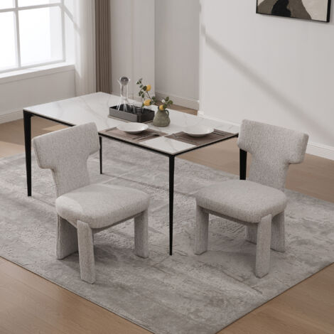 Lot de 2 fauteuils chenille modernes sans accoudoirs, pieds en bois d'hévéa, dossier courbé pour salon, chambre, restaurant, café, salle à manger, réception, beige (1/5)