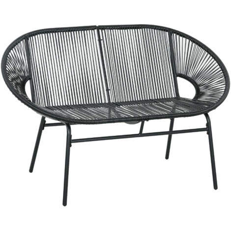 Banc en polyratan 2 places pour jardin jusqu'à 260 kg, noir, structure en acier robuste, idéal pour terrasse & balcon (1/5)