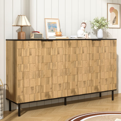 Buffet mosaïque, armoire 2 portes, meuble de rangement aspect bois, panneaux de particules, pieds métal, pour salon & entrée (1/5)