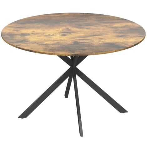 Table à manger ronde pour 4 personnes, table de cuisine style industriel avec pieds en acier, pour salle à manger, cuisine, marron rustique (1/5)